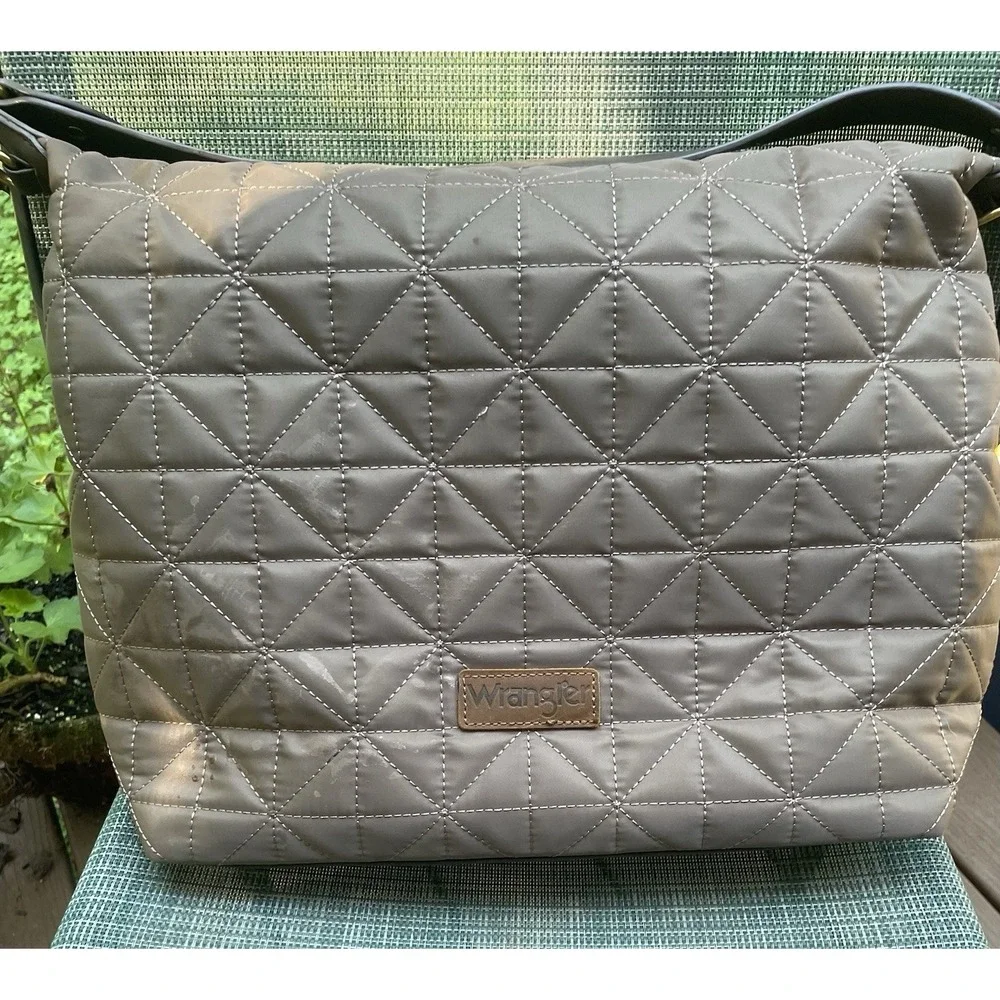 Wrangler Quilted Hobo/Crossbody Bag Brown With Vegan Leather Accents And Strap